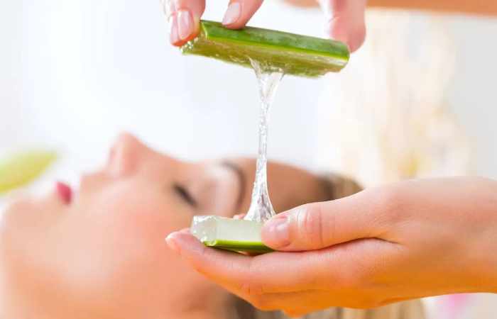 use fresh gel or a pure aloe gelan your face first